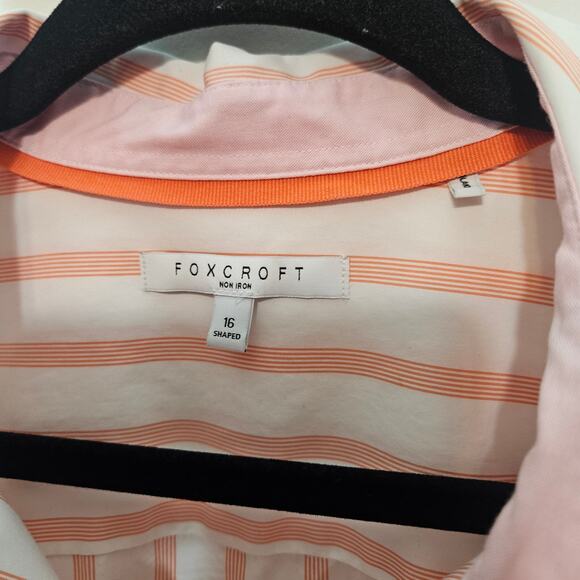Foxcroft Orange Vertical striped size 16 button down non-iron shirt blouse - Picture 7 of 7